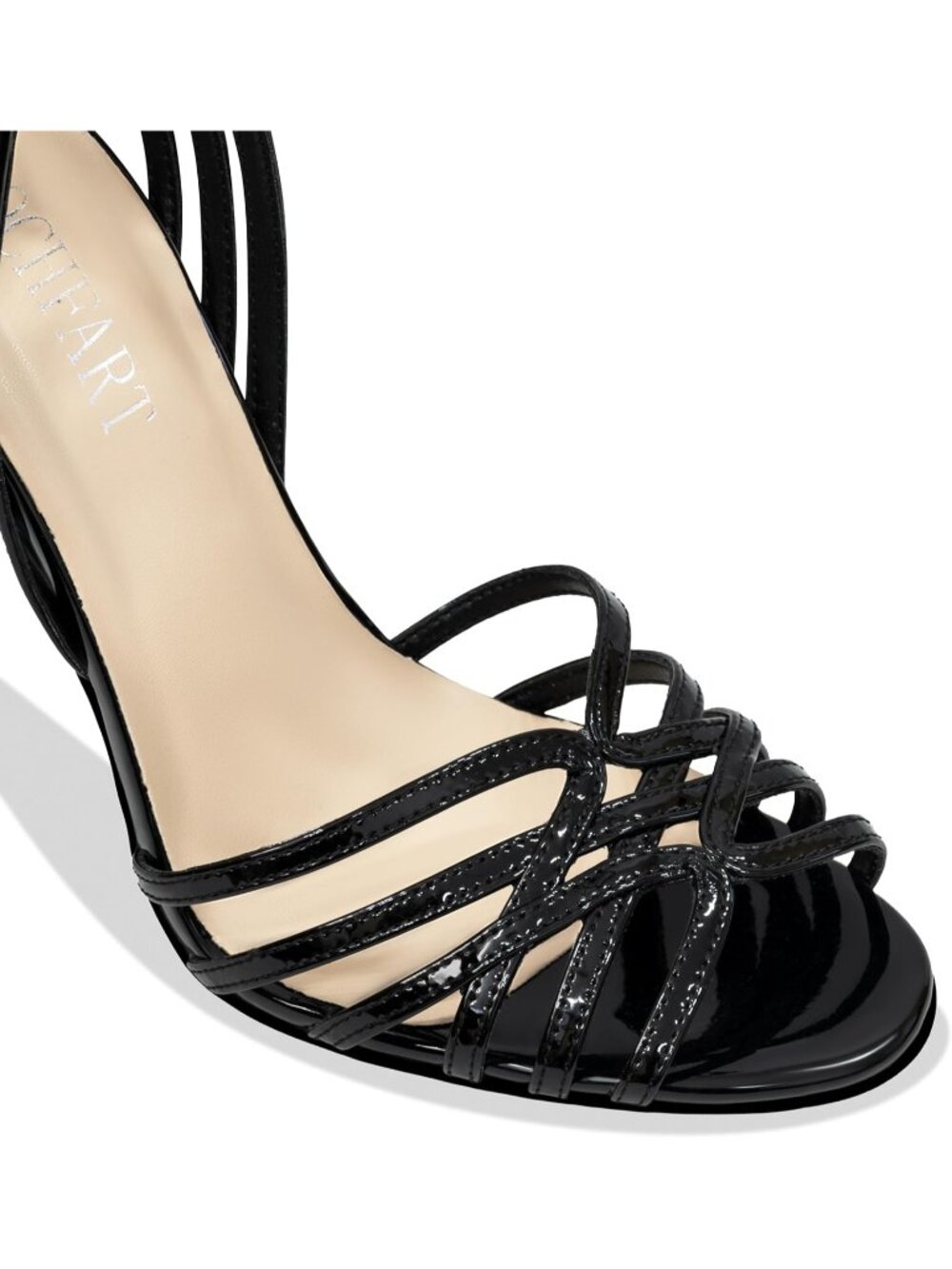 Women's Black Strappy Lace up Slingback Stiletto Heeled Open Square Toe Shoes - Picture 5 of 6